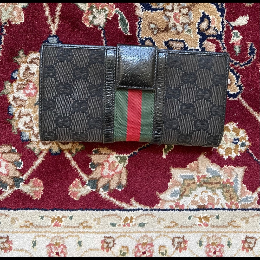 Gucci Brown Monogram Wallet with Green and Red Web Stripe - Picture 2 of 7
